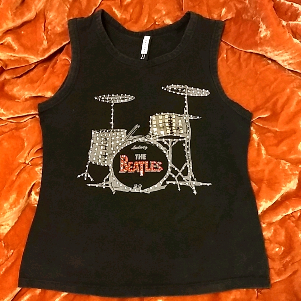 Blingy Beatles black stretch crop tank